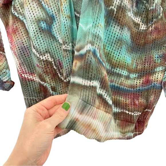 Handmade Tie Dye Cardigan Sweater Womens Size Small XS Mesh Knit Wearable Art - Picture 4 of 14